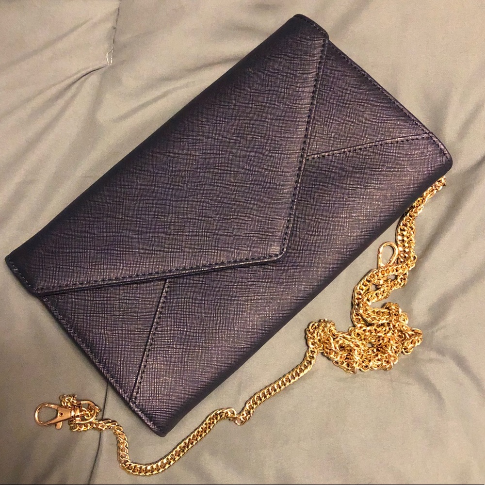 Navy Clutch with gold chain